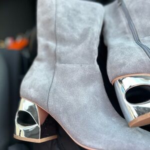 H by Halston Gray Suede Boots with Silver Accents